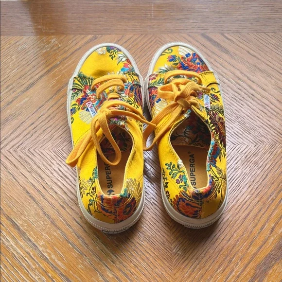 Superga Women Size 6.5 Yellow/Gold Satin Korelaw Embroidered Tennis Sneakers - Picture 3 of 6